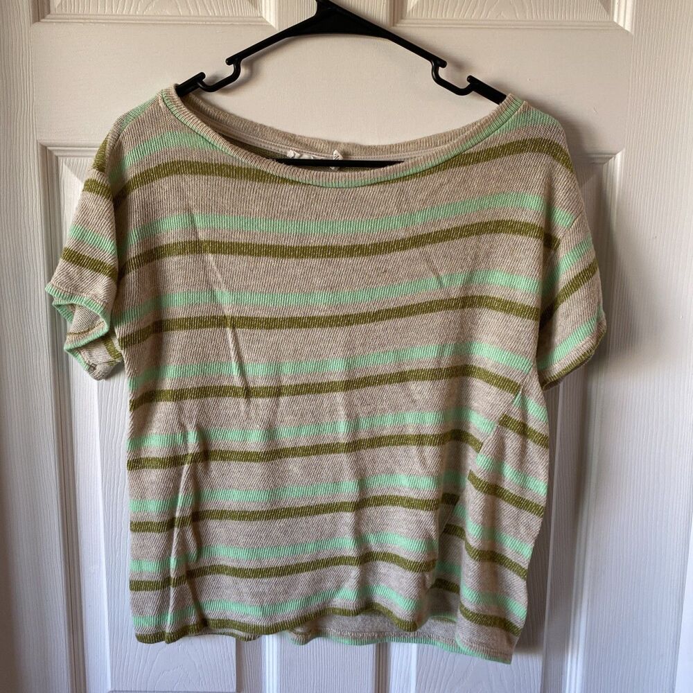 Lush Women’s Short Sleeve Sweater Size Small Striped Boat Neck Light